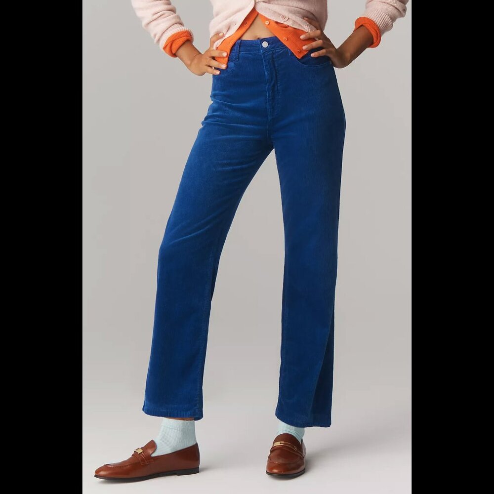 Anthropologie Annie Corduroy High-Rise Straight Leg Jeans Pilcro 29 Indigo Blue